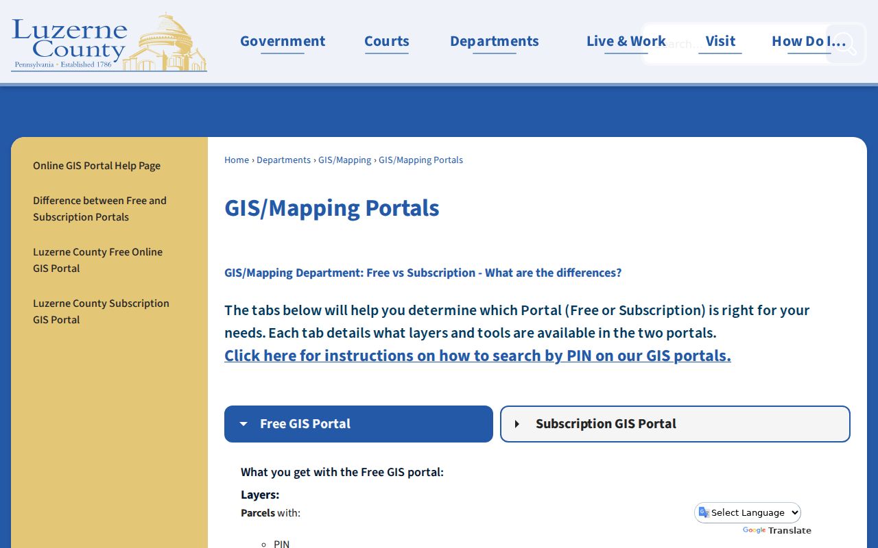 Hazleton residents directory access through the Luzerne County GIS portal